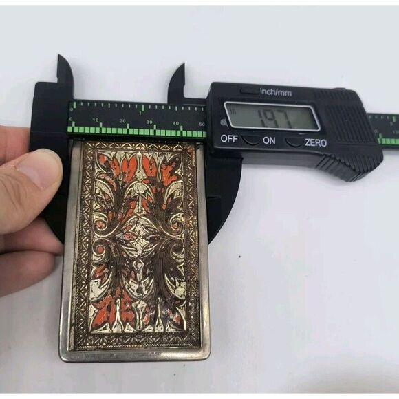 Vintage Belt Buckle Silver And Western Orange Design Rectangular - Picture 7 of 7